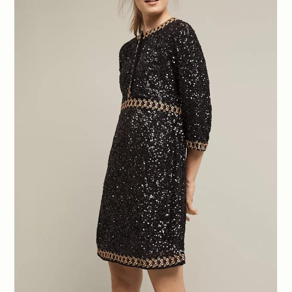 Anthropologie Varun Bahl Sequin Long Sleeve Dress